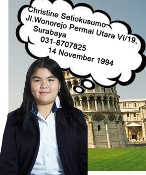 Christine Setiokusumo<br>Jl.Wonorejo Permai Utara VI/19, Surabaya<br>031-8707825<br>14 November 1994<br>